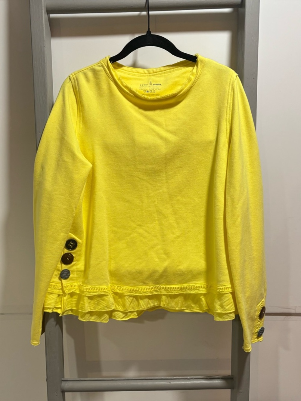 Neon buddha Sunshine Yellow sweatshirt, embellished, ruffle, whimsical, quirky
